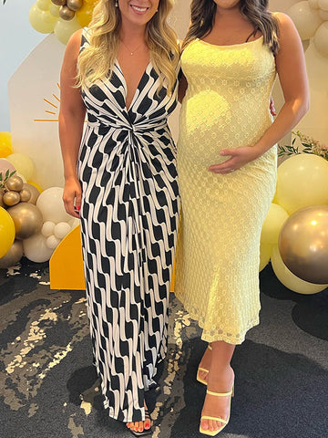 Yellow Lace Floral Mesh Cami Bodycon Elegant Cocktail Party Going Out Daily Maternity Photoshoot Baby Shower Maxi Dress Maternity